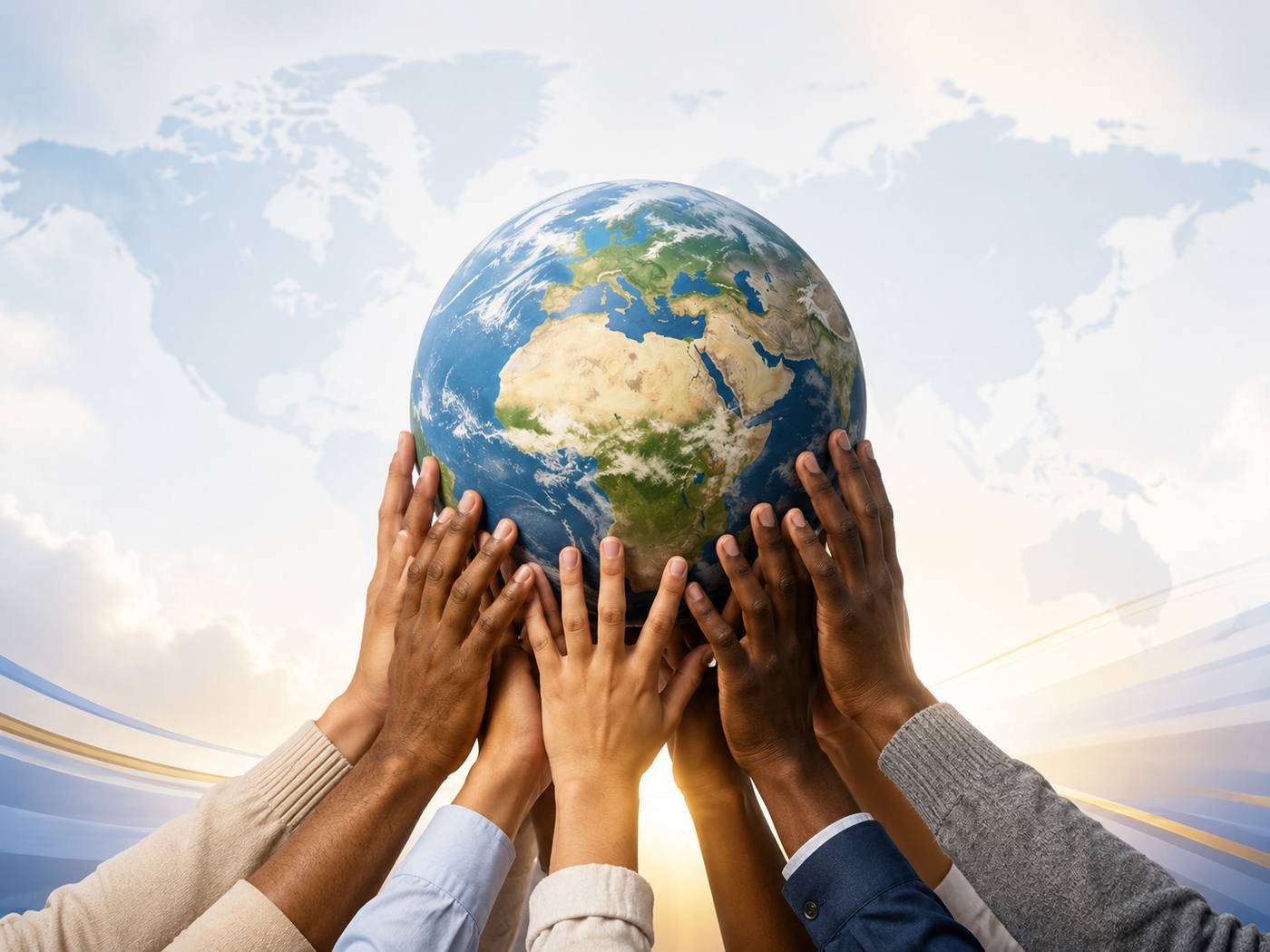 Hands supporting the globe